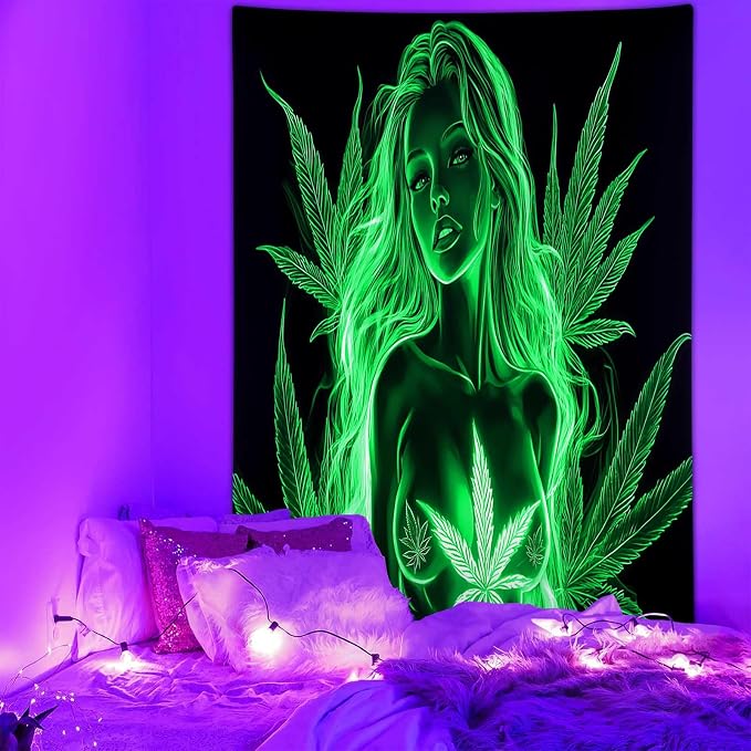 Bcsewcg Blacklight Tapestry Wall Hanging - Glow in the Dark Art for Adults' Bedroom or Dorm Decor