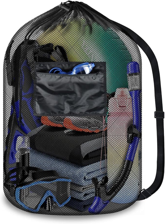 BROTOU Drawstring Backpack Gym String Bag with Pocket for Men Women Heavy Duty Mesh Bag Sport Equipment Bag for Swimming Yoga Beach Laundry