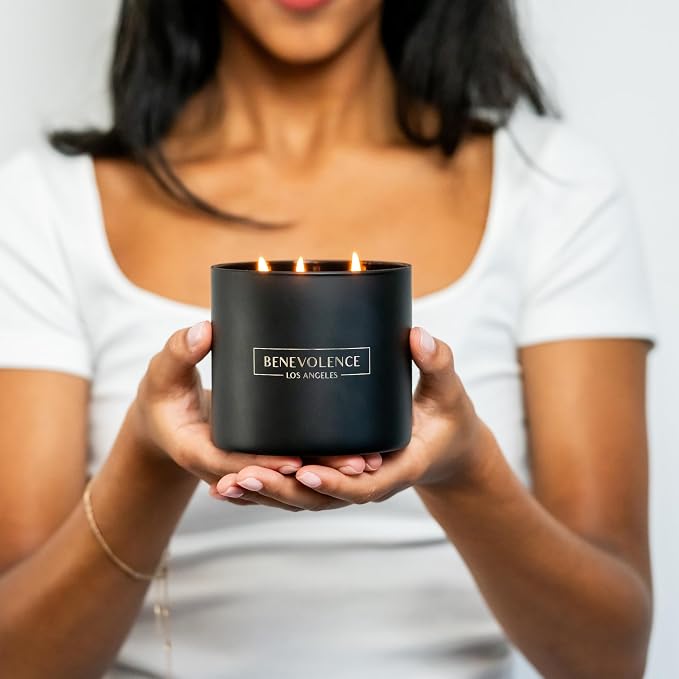 Benevolence LA Premium Charcoal Large 3-Wick Scented Candle – 45-Hour Burn – Luxury Natural Soy Candle for Home – Aromatherapy & Room Decor – 14.5oz