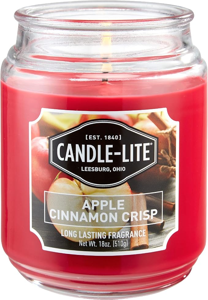 Candle-lite Scented, Apple Cinnamon Crisp Fragrance, One 18 oz. Single-Wick Aromatherapy Candle with 110 Hours of Burn Time, Red Color