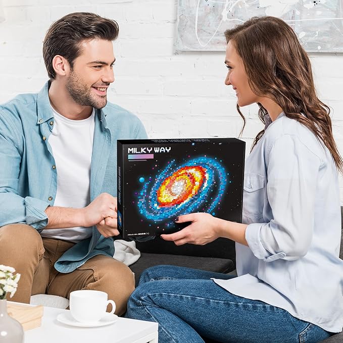 Art The Milky Way Galaxy Building Set, 3D Wall Art Building Kit for Decor, DIY Space Decor with Display Stand, 2438 PCS Mini Bricks Creative Gift for Adults Kids 14+