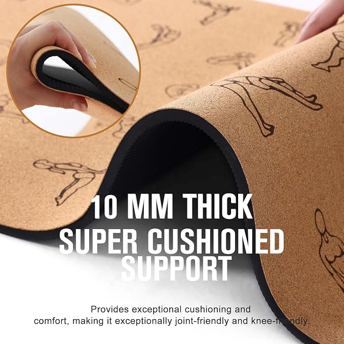 Premium Cork Yoga Mat 1/4 & 2/5 Inch Thick 72 x 26 in, Thick Cork and TPE Non Slip Yoga Mats for Women Men, Sweat Proof Eco-friendly, Great for Hot Yoga & Workouts