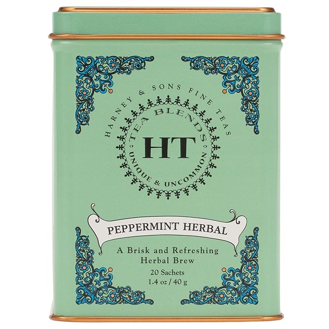 Harney & Sons Peppermint Herbal Tea Sachets, Caffeine Free Mint Tea, Refreshing Peppermint Tea, 20 Count