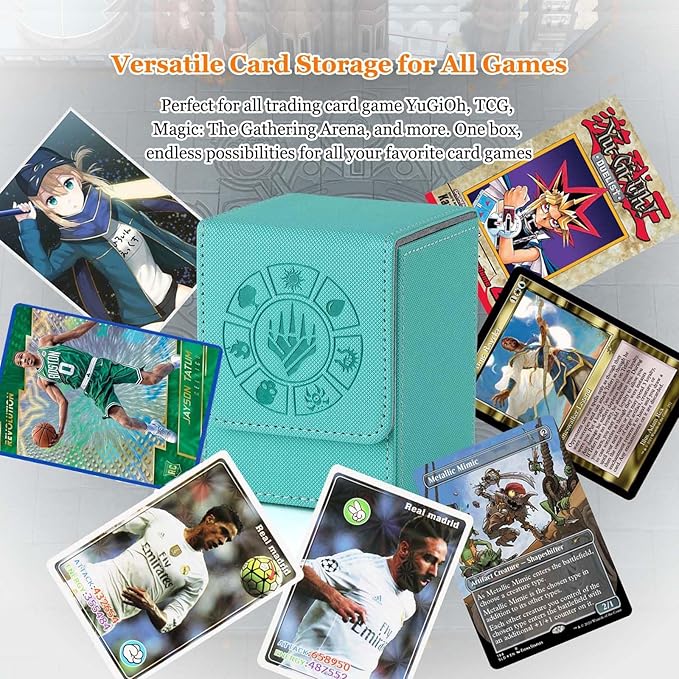 Arkeiliy Card Deck Box, 110+ Storage MTG Deck Box with 50 Pcs Card Sleeve, Collectible Trading Card Cases for Magic Commander and More (Turquoise)