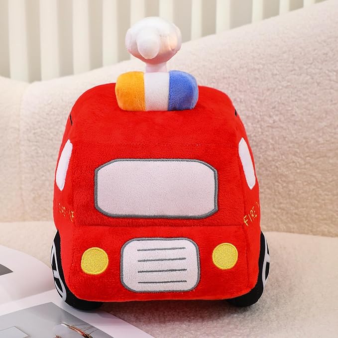 Soft Plush Fire Engine Stuffed Truck Toy Super Cute Rescue Vehicle Plushie Excellent Gifts for Kids or Birthday Party 10 Inches (Fire Engine)
