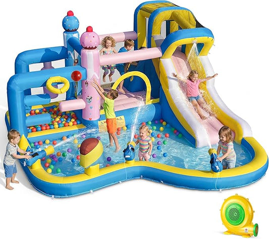 TOAOB Inflatable Water Slide for Kids 3-12: Blow Up Bounce House Backyard Water Park with 480W Blower- 10 in 1 with Pool for Outdoor Birthday Party