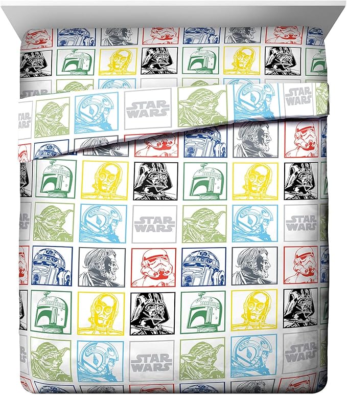 Jay Franco Kids Sheet Set with Fitted, Flat Sheets & Pillow Cover - Ultra-Soft Bedding with Pillowcase for Room Decor, Multi - Star Wars, 4 Piece Queen