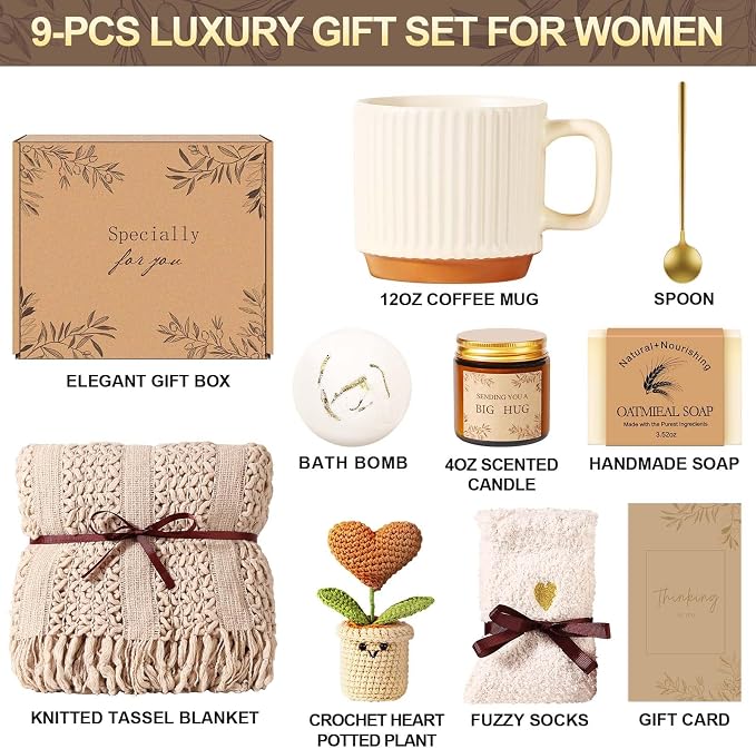 Uwingess Get Well Soon Gift Baskets for Women Self Care Gifts, Spa Care Package Inspirational Thinking of You Sympathy Gifts, Christmas Birthday Gift for Women Friends Mom Sister Grandma