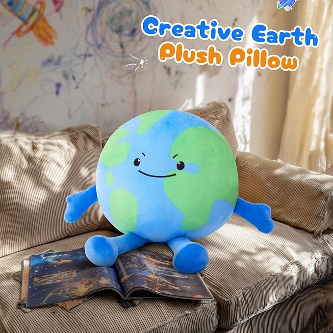 Athionsu Earth Plush Pillow 10 Inch Soft Round Planet Stuffed Toy Cute Earth Pillow for Astronomy Education, Kids Room Decor, Birthday Gift for Toddler Kids Boys and Girls