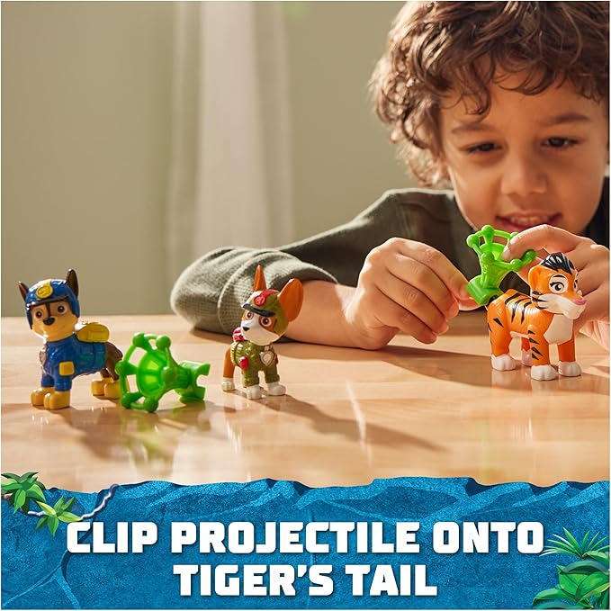 Paw Patrol: Jungle Pups Chase, Tracker & Tiger Action Figures with Projectile Launcher, Kids Toys for Boys and Girls Ages 3 and Up