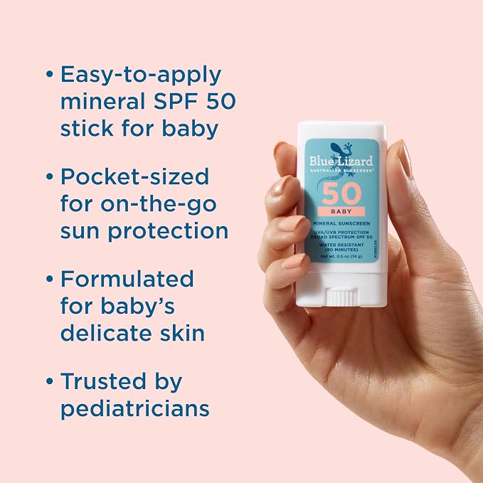 Blue Lizard BABY Mineral Sunscreen Stick with Zinc Oxide,SPF 50+,Water Resistant,UVA/UVB Protection - Easy to apply,Fragrance Free,.5 oz,(Pack of 2)