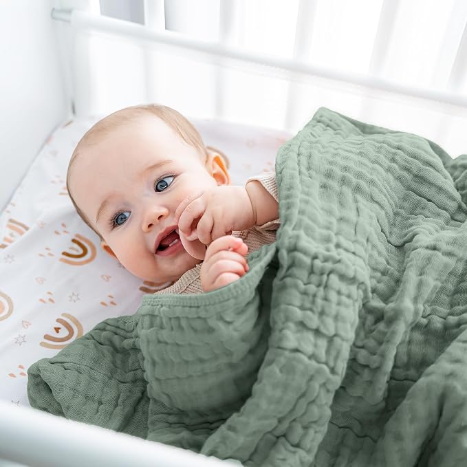 Comfy Cubs Muslin Baby Blanket 40" x 40" L - Swaddle Blankets Fern | Soft, Lightweight, 6-Layer Cotton Breathable Baby Blankets - Comfortable, Gentle & Versatile Cotton Baby Blankets for Sleep