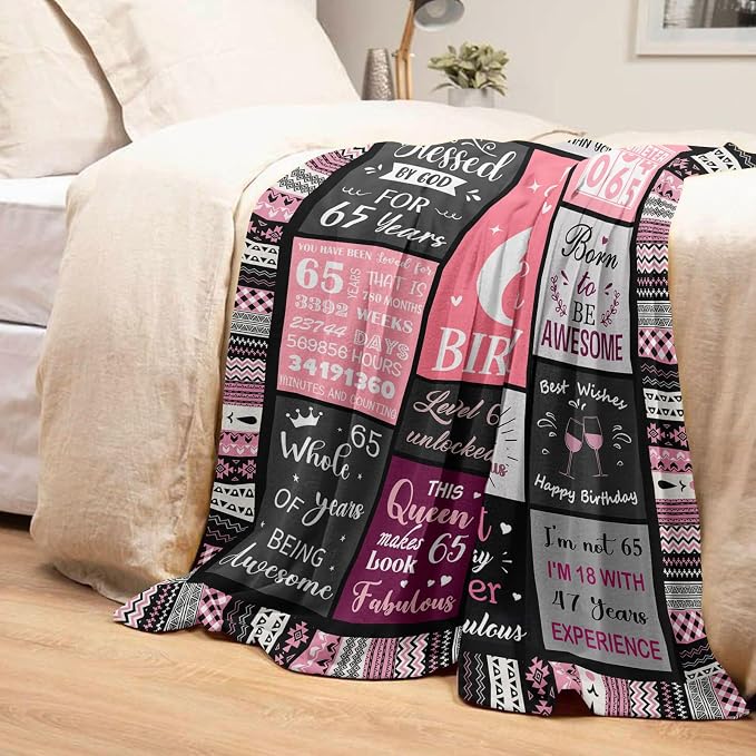 Ivivis 65th Birthday Gifts for Women Throw Blanket 60”x50”, Happy 65th Birthday Decorations for Women, 1961 Bday Gift for 65 Year Old Woman Mom Grandma Friend