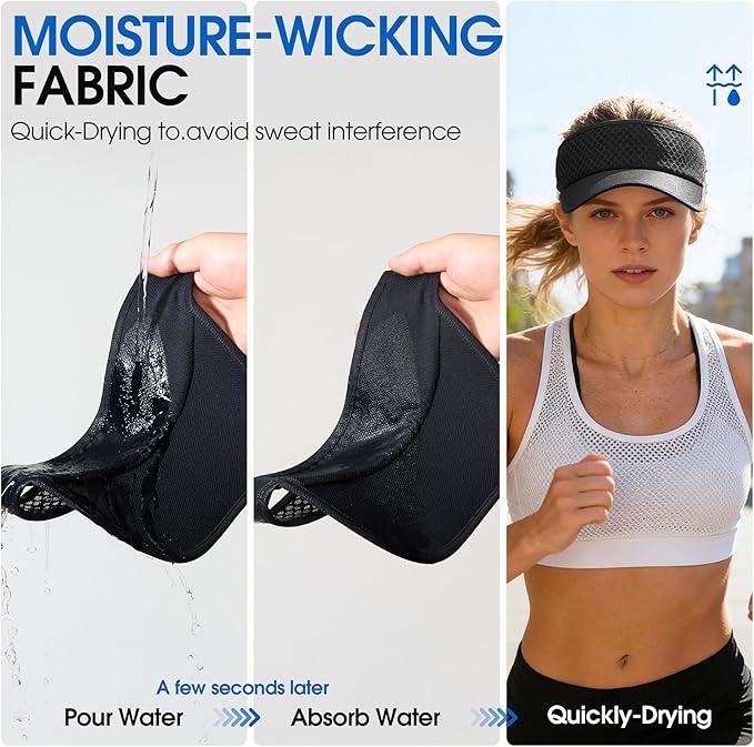 AUSFLUG Sun Visor Hat Men Women - Moisture Wicking Lightweight Sports Cap | Quick dry breathable mesh, adjustable ponytail strap, sun blocking for golf, tennis, pickleball, running, beach, hiking