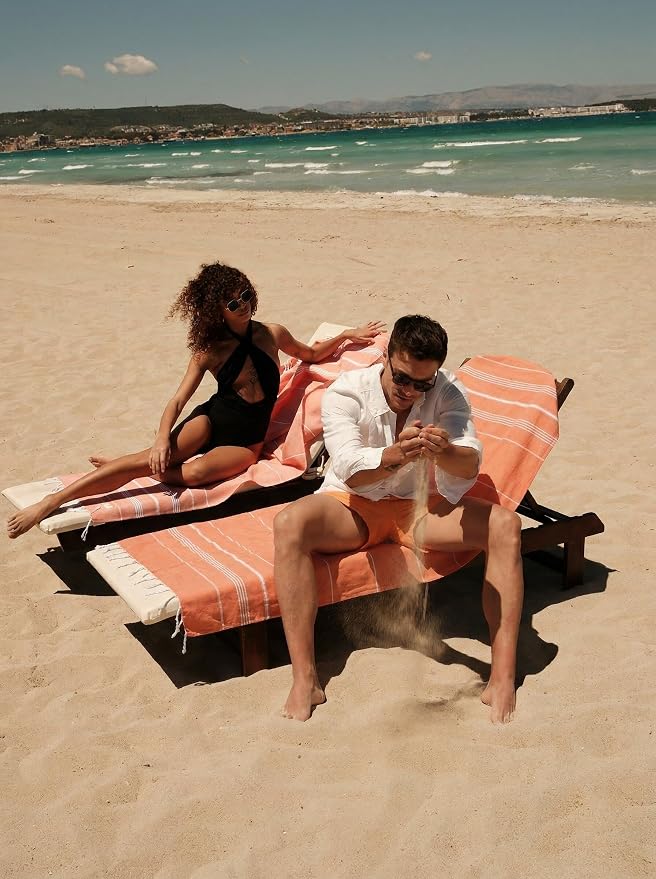 BAY LAUREL Turkish Beach Towel with Travel Bag 39 x 71 Quick Dry Sand Free Lightweight Large Oversized Towels Light
