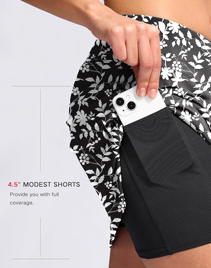16" Skorts with 2 Pockets | Side Slits, High Waisted, A Line, Casual, Pickleball, Athletic, Golf, Tennis Skirt, for Women