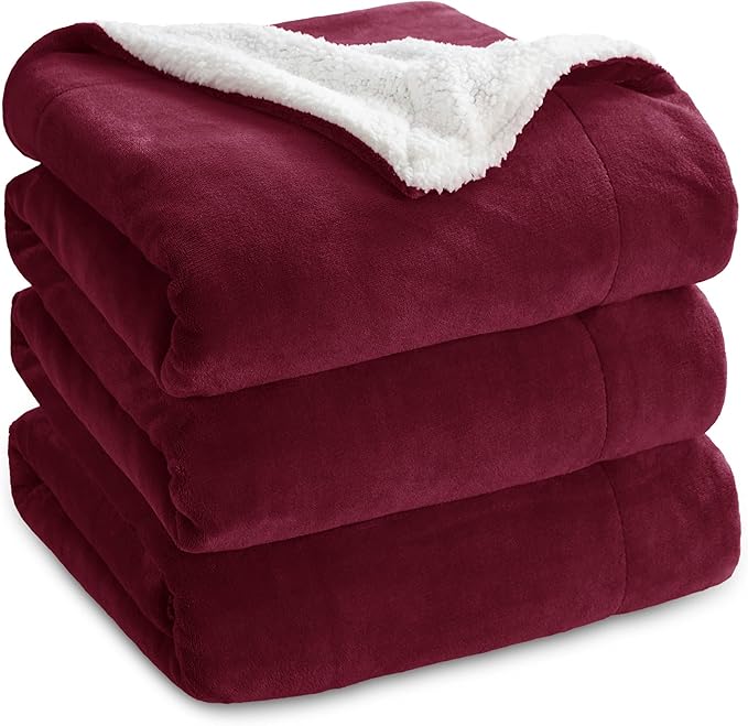 Bedsure GentleSoft Sherpa Fleece Blankets King Size for Bed, Non-Heated, Thick and Warm Throw for Girls and Women, Soft Fuzzy Plush King Blanket for Winter, Burgundy, 108x90 Inches