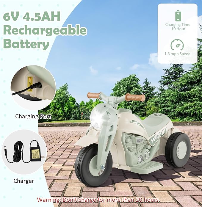Honey Joy Ride On Motorcycle,6V Toddler Motorcycle with Bubble Maker,LED Light,Music,Foot Pedal,Forward/Backward,3-Wheel Battery Powered Electric Motorcycle for Kids,Gift for Boys Girls (Beige)