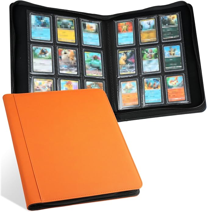 GERMUN Toploader Binder, Holds 324 Toploaders, 9 Pocket Top Loader Binders with Sleeves for 3 x 4'' Toploaders, Double-Sided Pocket Top Loader Storage Binder, Trading Card Binder - Diamond Orange