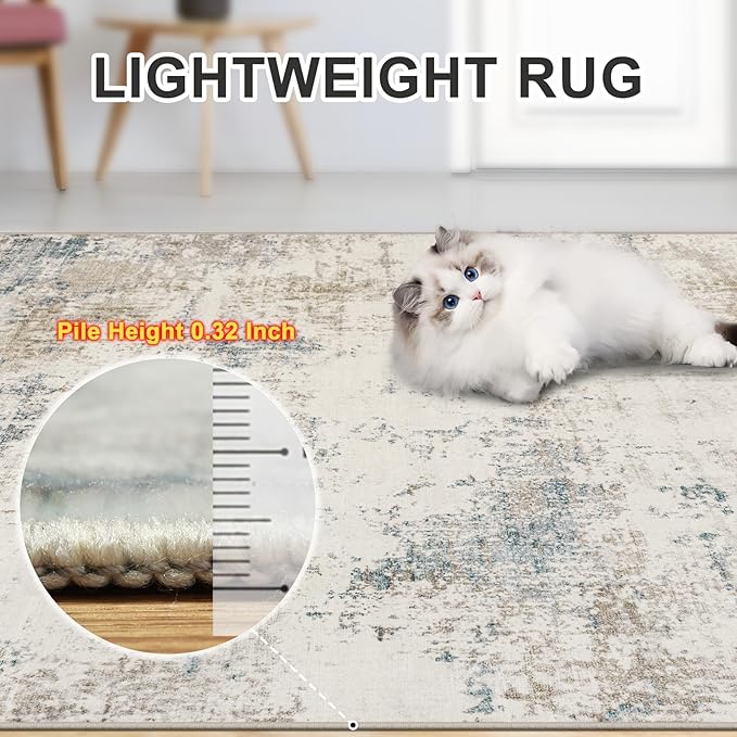 6x9 Area Rugs for Living Room - Washable Rug Modern Abstract Soft Large Neutral Non-Slip Carpet Indoor Floor Stain Resistant Thin Carpets for Bedroom Dining Room Farmhouse Nursery Home Office Multi