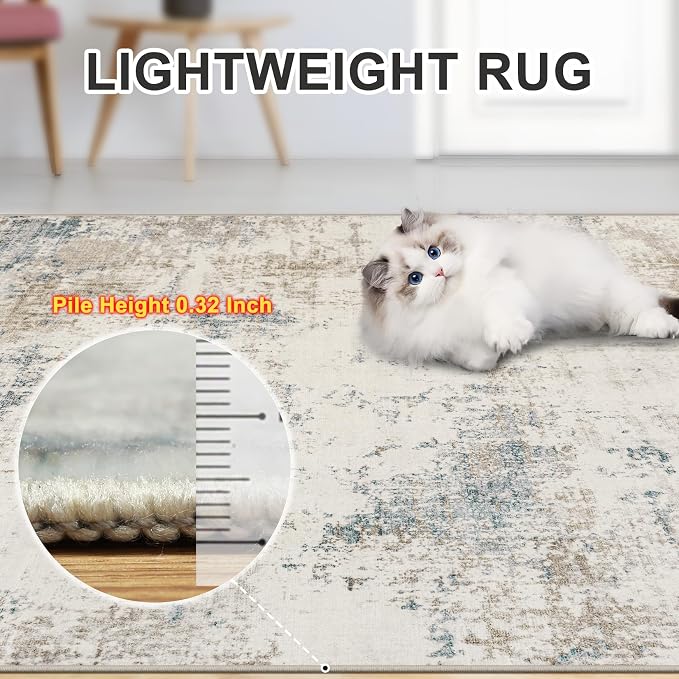 Area Rugs Living Room Rug - 5x7 Washable Modern Abstract Soft Neutral Non-Slip Carpet Large Indoor Floor Stain Resistant Thin Carpets for Bedroom Dining Room Farmhouse Nursery Home Office Multi
