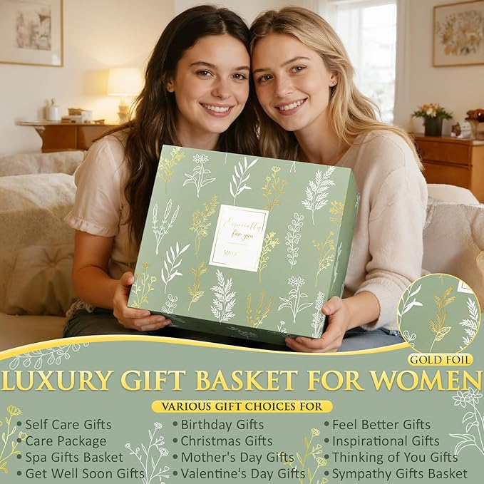 Birthday Gifts for Women, Spa Self Care Package Get Well Soon Gift Baskets | Sympathy Gift Set w/ Crochet Flower Bouquet, Christmas Thinking of You Gifts Basket for Women Mom Her Best Friend Sister Wife