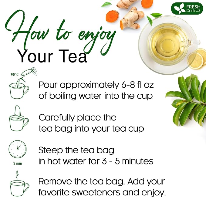 FreshDrinkUS, Premium 25 Soursop Turmeric Tea Bags, 100% Natural, Blend of Soursop Leaves, and Turmeric Root. Made with Natural Material Tea Bags. No Sugar, Vegan.