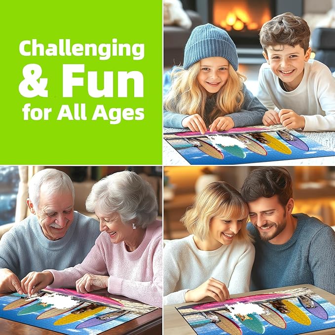 Surfing Dogs Party 1000 Piece Puzzle for Adults Clearance, Fun Puzzles for Adults 1000 Pieces with HD Print & Poster, 27.5" X 19.7" Dust Fre, for Gifts Halloween Christmas Family Games Lovers