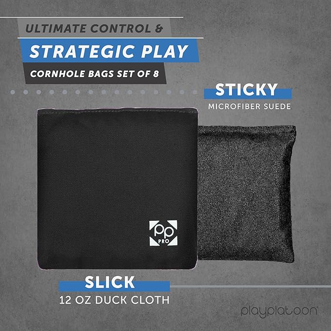 Professional Cornhole Bags - Set of 8 Regulation All Weather Double Sided - Sticky Side/Slick Side Bean Bags for Pro Corn Hole Game