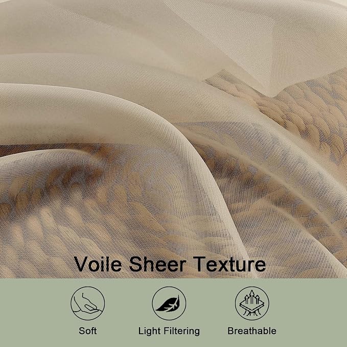 OWENIE Taupe Sheer Curtains 72 Inches Long 2 Panels Set, Transparent Voile Sheer Curtain for Living Room Bedroom Window Sliding Glass Door Treatment, 59 x 72 Inch, Taupe
