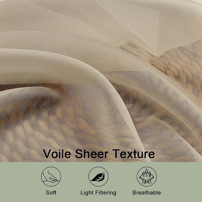 OWENIE Taupe Sheer Curtains 120 Inches Long 2 Panels Set, Airy Lightweight Sheer Taupe Curtains for Living Room Bedroom, Farmhouse Voile Filmy Rod Pocket Curtains Drapes, 2 Pcs, Each 59" Wx120 L Inch