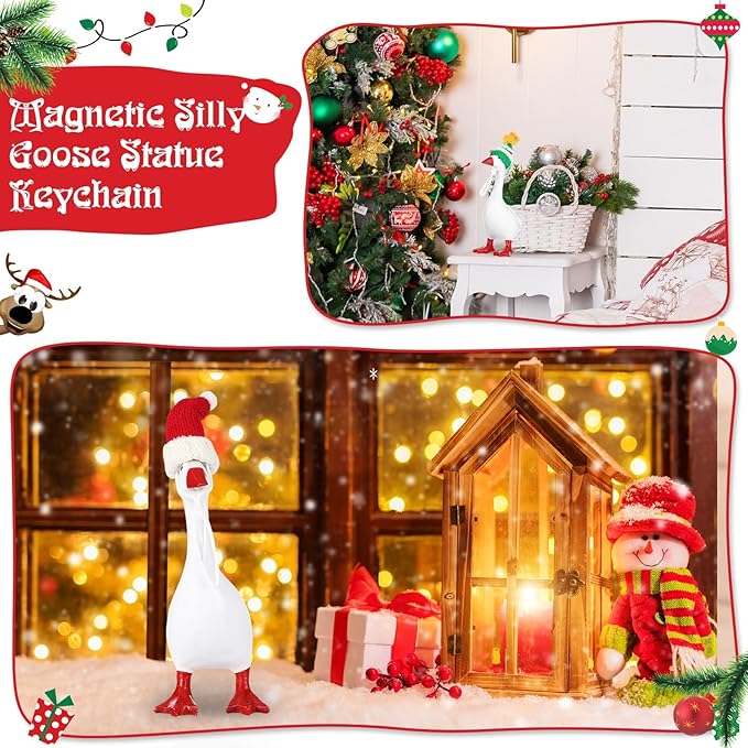 Geyoga 6 Pcs Mini Knitted Hats 7 Inch Goose Outfits Hat with Adjustable Strap Mini Porch Goose Headwear for Statue Key Holder