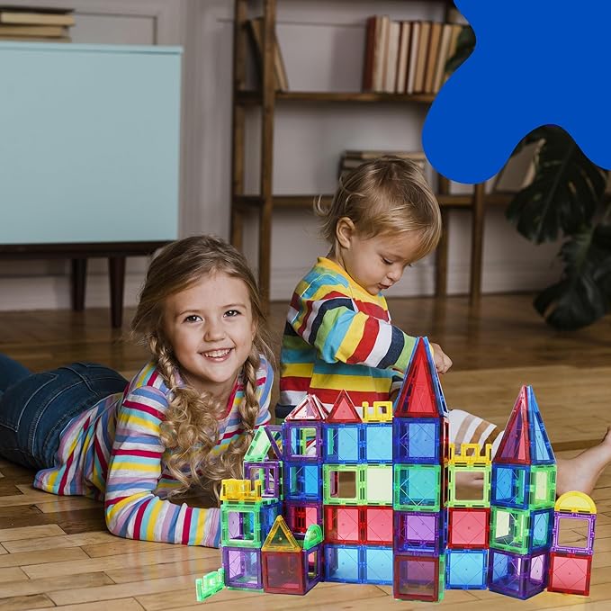 103 PCS Magnetic Tiles for Kids – STEM & Montessori Magnetic Building Blocks for Boys and Girls Ages 3 and Up - Durable & Safe Magnetic Toys Gift Set