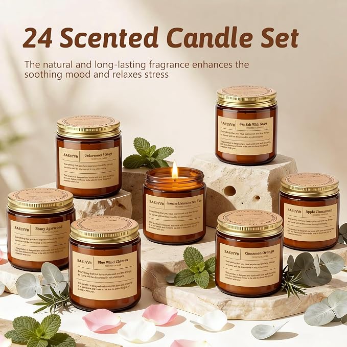 24 Pack Scented Candles for Home,3.5oz Crystal Soy Candles-Long Burning Time,Aromatherapy Candle Sets for Women Gift,Perfect for Valentine's Day,Mother's Day, Birthdays, Anniversaries(24 Scents)