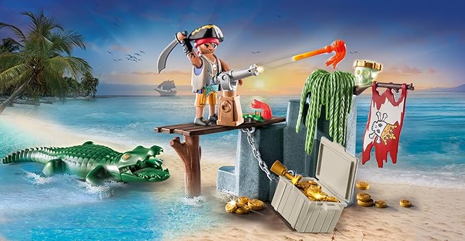 PLAYMOBIL Starter Pack 71473 Pirate with Alligator from 4 Years, Einheitsgröße