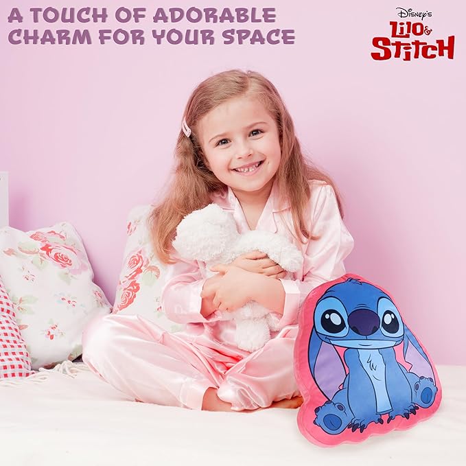 Disney Stitch 3D Plush Cushions for Bed Travel, Cute Cuddle Pillow Stuffed Character Pillow, Bedroom Accessories, Room Decor, Gifts for Kids (Blue/Pink Stitch, L13.77 x W12.99)