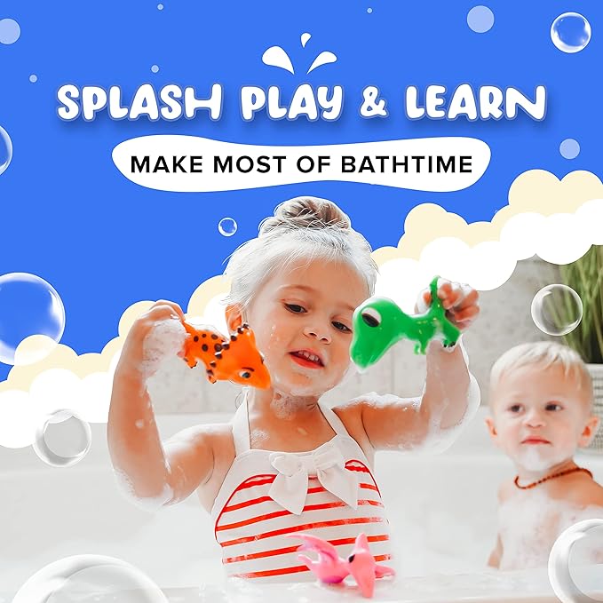 SplashEZ Mold Free Dinosaur Bath Toys, No Hole Bath Toys for Toddlers, Bathtub Dinosaur Set for Kids, No Mold Floating Water Dino Set for Pool, BPA-Free Safe Fun, Infant Babies Ages 1 3 6 12 18 Mo