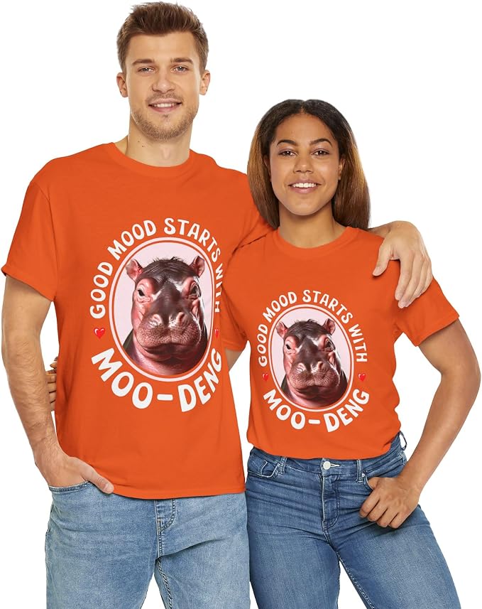 Good Mood Starts with Moo Deng Unisex T-Shirt, Funny Moo Deng Good Mood Minimalist Men and Women Shirt
