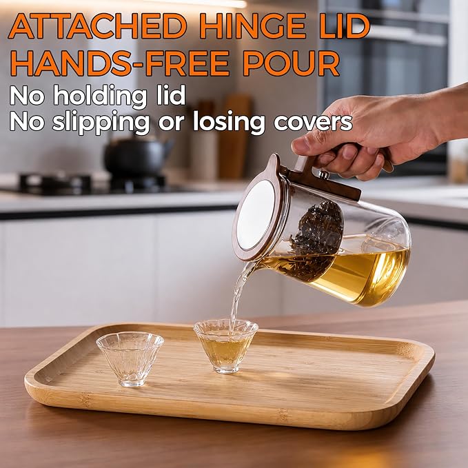 Enchanted Tea Pot, Magic Tea Pot for Loose Leaf Tea Steeper, Heat Resistant Borosilicate Glass Teapot with Tea Infuser, Ideal Gift for Tea Lovers - 27 oz (800 ml) (Hinged Lid)