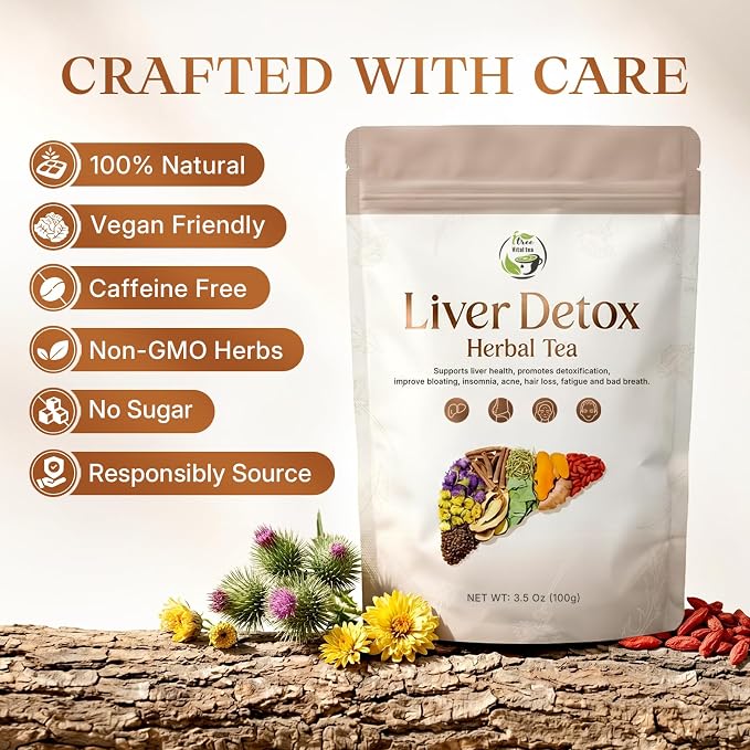 Liver Detox Herbal Tea, Liver Cleanse Detox Tea Blend with Milk Thistle, Dandelion Root, Chrysanthemum Natural Ingredients Herbal Tea, Vegan Caffeine-Free (1 Pack/15 Bags)