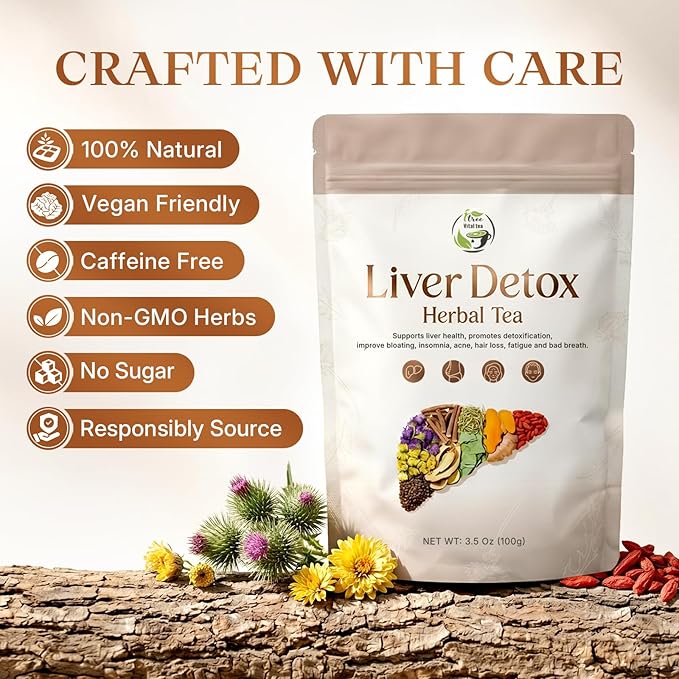 Liver Detox Herbal Tea, Liver Cleanse Detox Tea Blend with Milk Thistle, Dandelion Root, Chrysanthemum Natural Ingredients Herbal Tea, Vegan Caffeine-Free (2 Pack/30 Bags)
