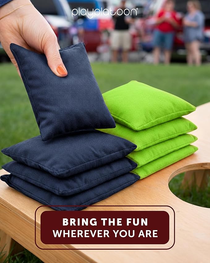 Play Platoon Cornhole Bags Weather Resistant- Set of 8 Regulation Bean Bags for Tossing- Official Professional Size & Weight Corn Hole Bags Two Color All Weather Cornhole Beans Bag Set with Tote Bag