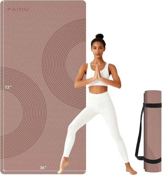 PAIDU Large Yoga Mat, 72" x 36" x 2/5"（10MM） Thick Non-Slip Exercise Mat, SGS-Certified POE Material, Ideal for Home Gym, Yoga, Pilates, Fitness Workouts & Floor Mat