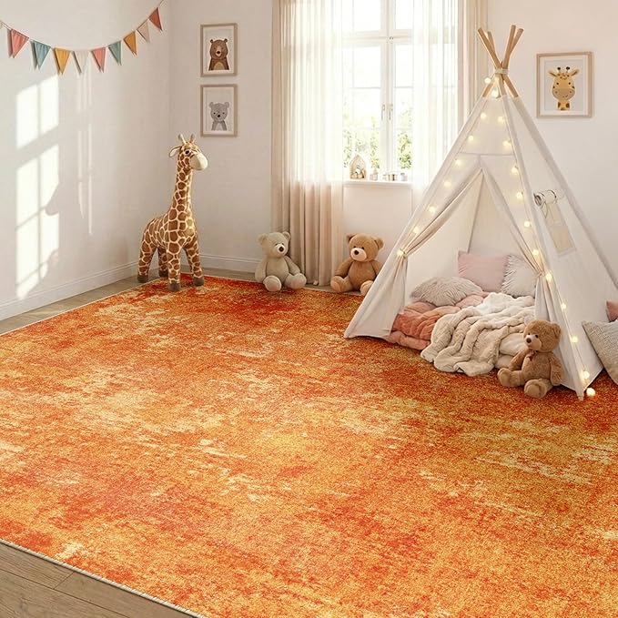 RELEANY Washable Area Rugs 8'x10' Non-Slip Modern Abstract Soft for Living Room Entryway Bedroom Kitchen, Print Pattern, Orange