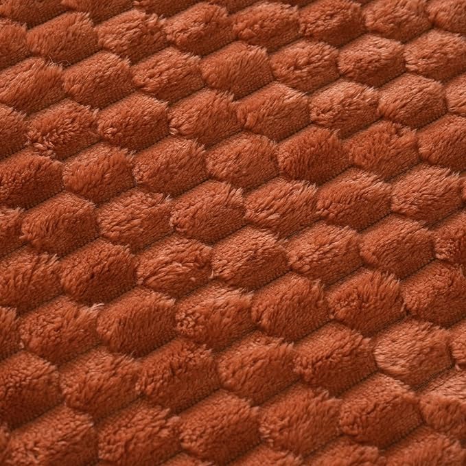 Puncuntex Burnt Orange Throw Blanket 50"×60" Fuzzy 3D Jacquard Decorative | Flannel Fleece Super Soft Plush Cozy Blanket for Couch Sofa Chair Lightweight