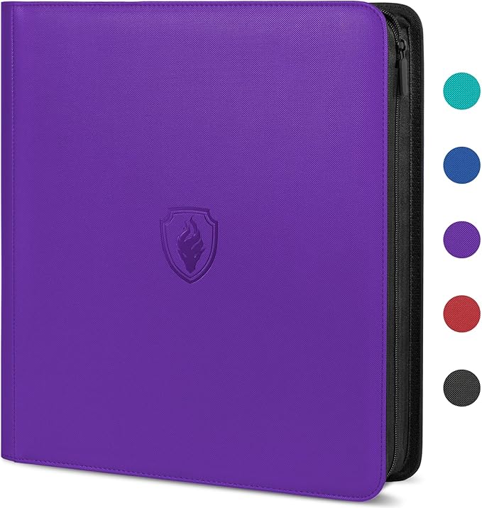 Premium Zip Card Binder 12 Pocket, Fabmaker 912 Pockets Trading Card Binder, PU Zipper Card Collection Album, Sturdy Side-Loading Card Book Holder for Game & Sports Cards, Purple