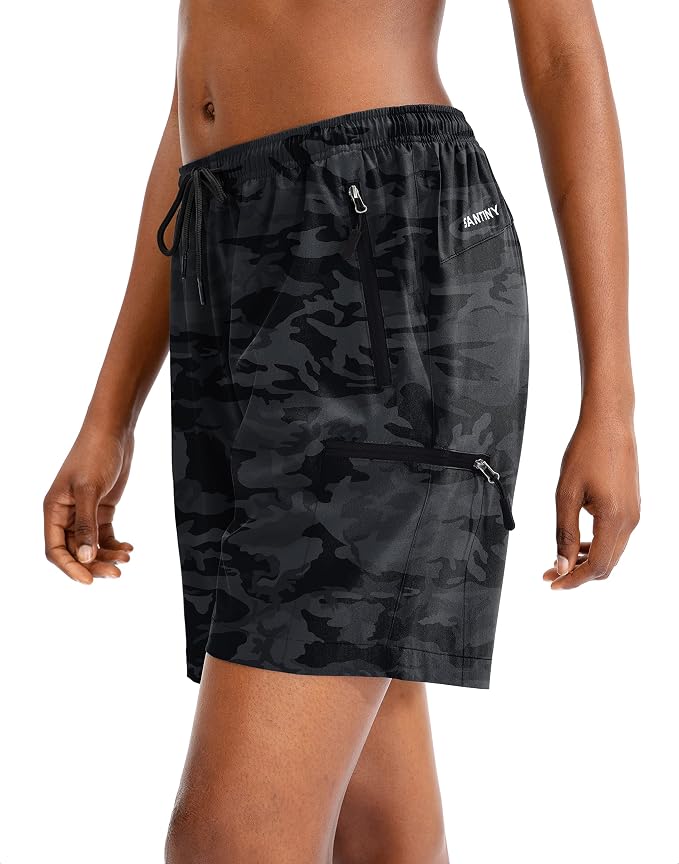 SANTINY Women's 5''/ 7''/9'' Hiking Cargo Shorts Quick Dry Lightweight Summer Shorts for Women Athletic Golf Zipper Pockets