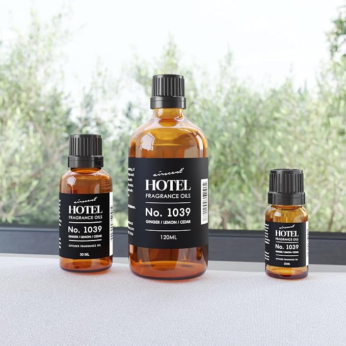 Hotel Diffuser Oil No. 1039 Inspired By The Nobu Hotel - Ginger Lemon Cedar - Premium Fragrance Oil for Ultrasonic and Waterless Diffusers and Crafting - 120 mL, 4 fl oz Glass Dropper Bottle