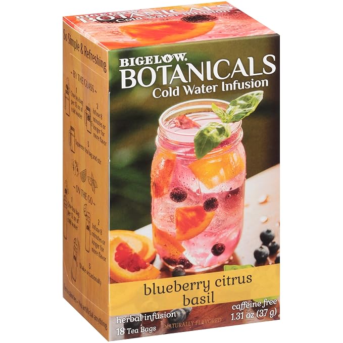 Bigelow Botanicals Cold Water Infusion Blueberry Citrus Basil Tea Bags 18 Count Box (Pack of 3), Herbal Infusion, Caffeine Free, 54 Tea Bags Total