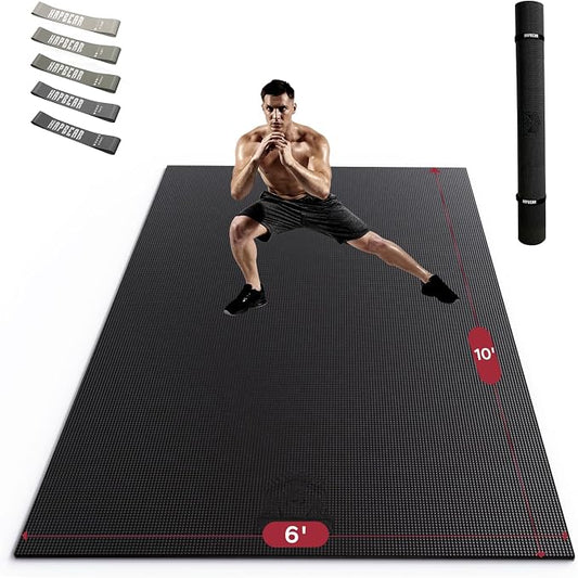 HAPBEAR Large Exercise Mat-7'x5'/6'x8'/6'x9'/6'x10'/6'x12'x8mm(1/3"),Non-Slip, Ultra Durable, Thick Workout Mat for Home Gym Flooring Cardio, Yoga for Fitness, High-Density, Shoes-Friendly